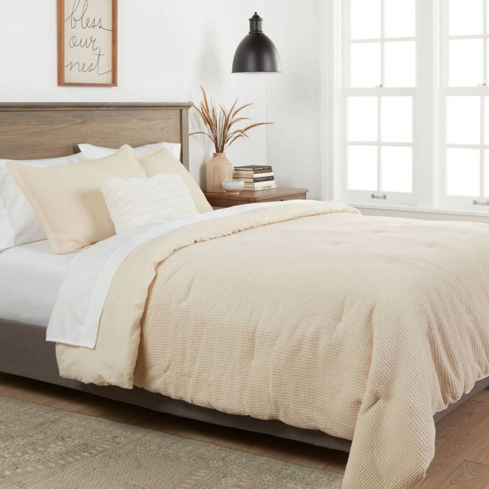 Twin/Twin XL Washed Waffle Weave Midweight Comforter Set - Natural